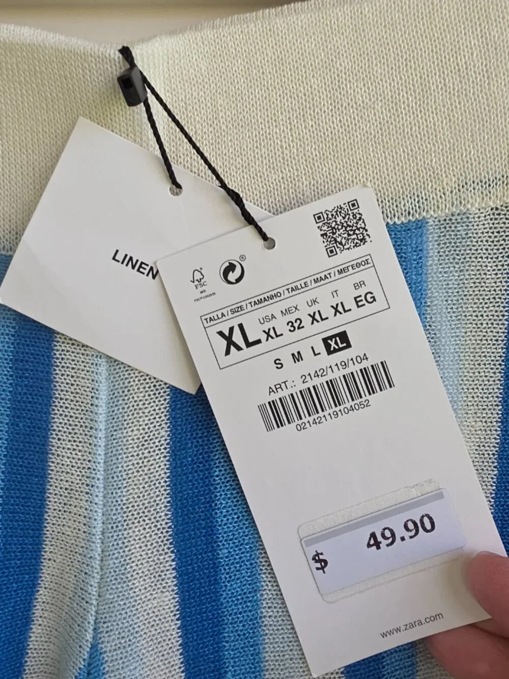 NWT Zara blue and white vertical striped knit wide-leg pants in linen